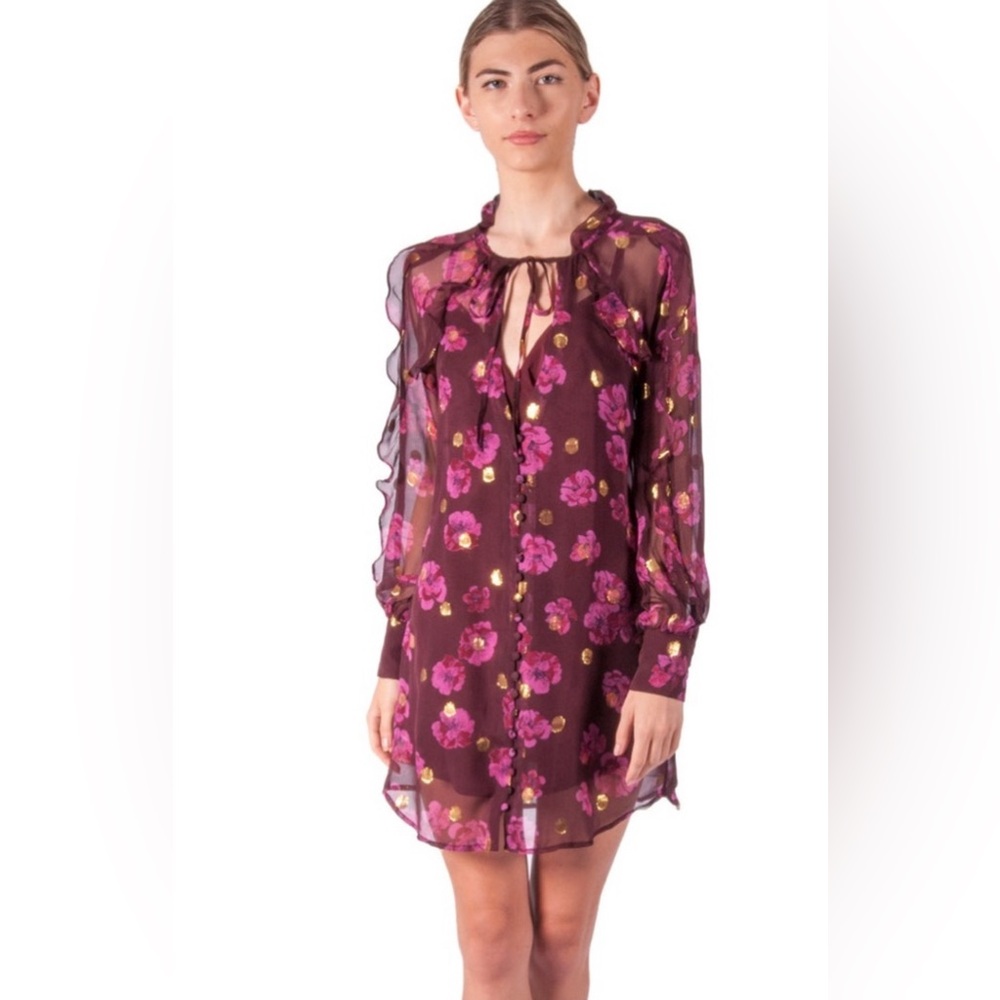 NWT Love & Lemons 2piece Burgundy Gold Sheer Dress w/fitted Burgundy Slip Dress